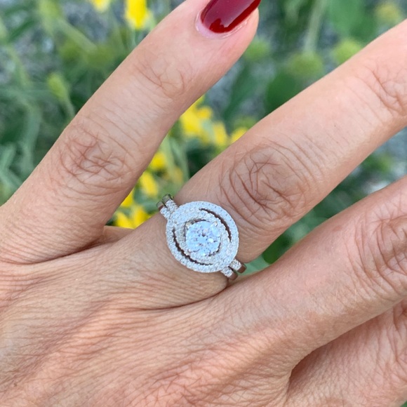 Sterling Silver Engagement Wedding Band 2pc set - Picture 4 of 11